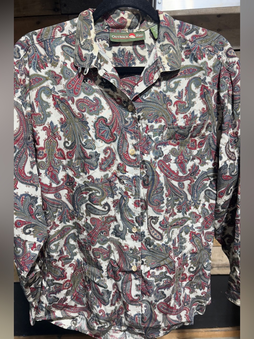 Outback Red Paisley Shirt Jacket in White, Red & Green Small